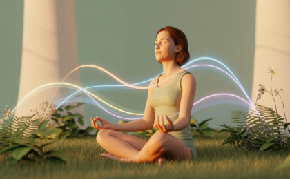 Nervensystem beruhigen durch ruhiges Atmen in der Natur – entspannte Person in friedlicher Umgebung gegen Stress und Unruhe.