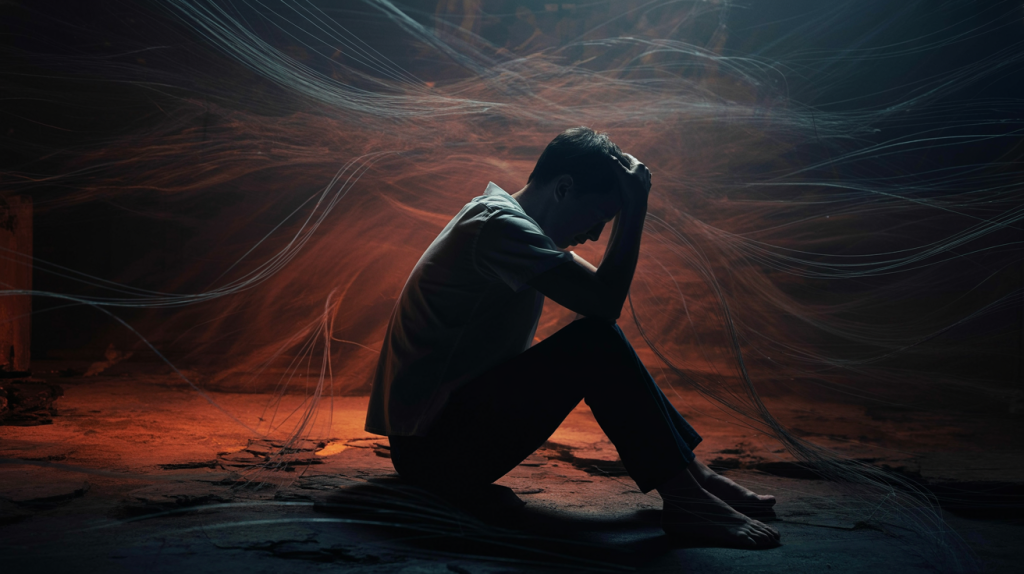 Wie Stress das Gehirn verändert – Person unter Stress mit Überforderung und mentalem Druck dargestellt